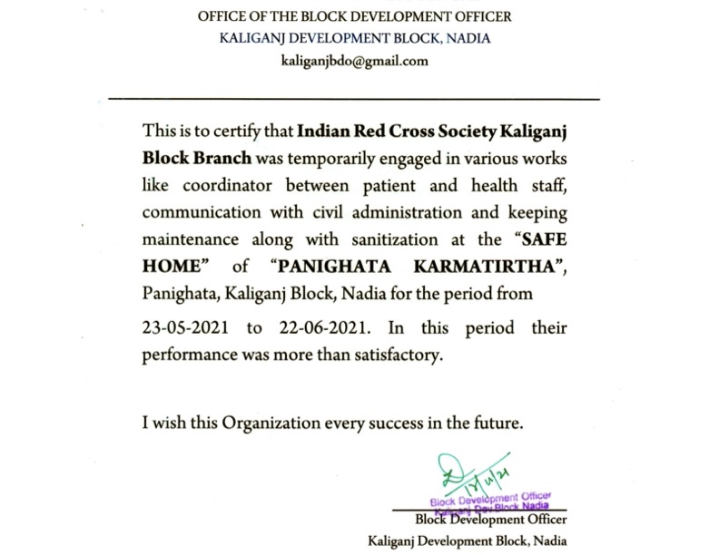 Safe Home Program Certificate